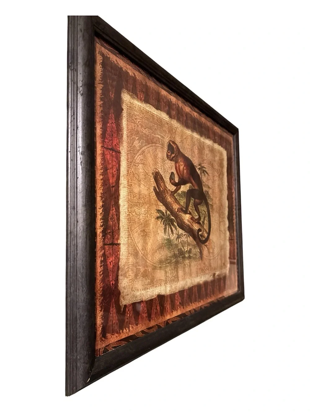 Vintage Framed Monkey Art Print - Tropical Jungle Wall Decor